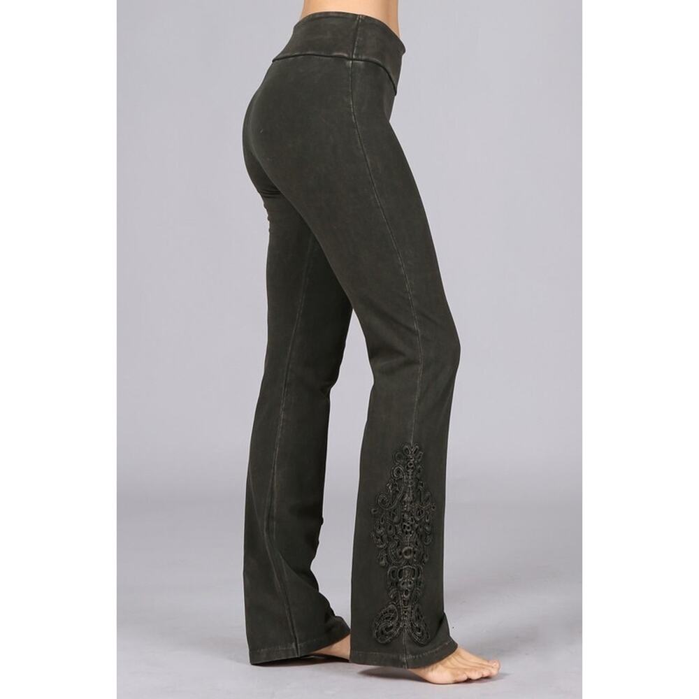 Chatoyant Mineral Wash Bootcut Crochet Lace Dark Moss Large